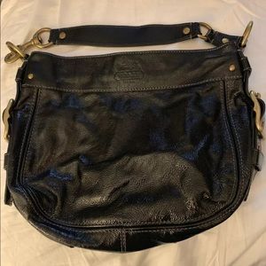 Coach Black Patent Leather Zoe Hobo Bag Purse